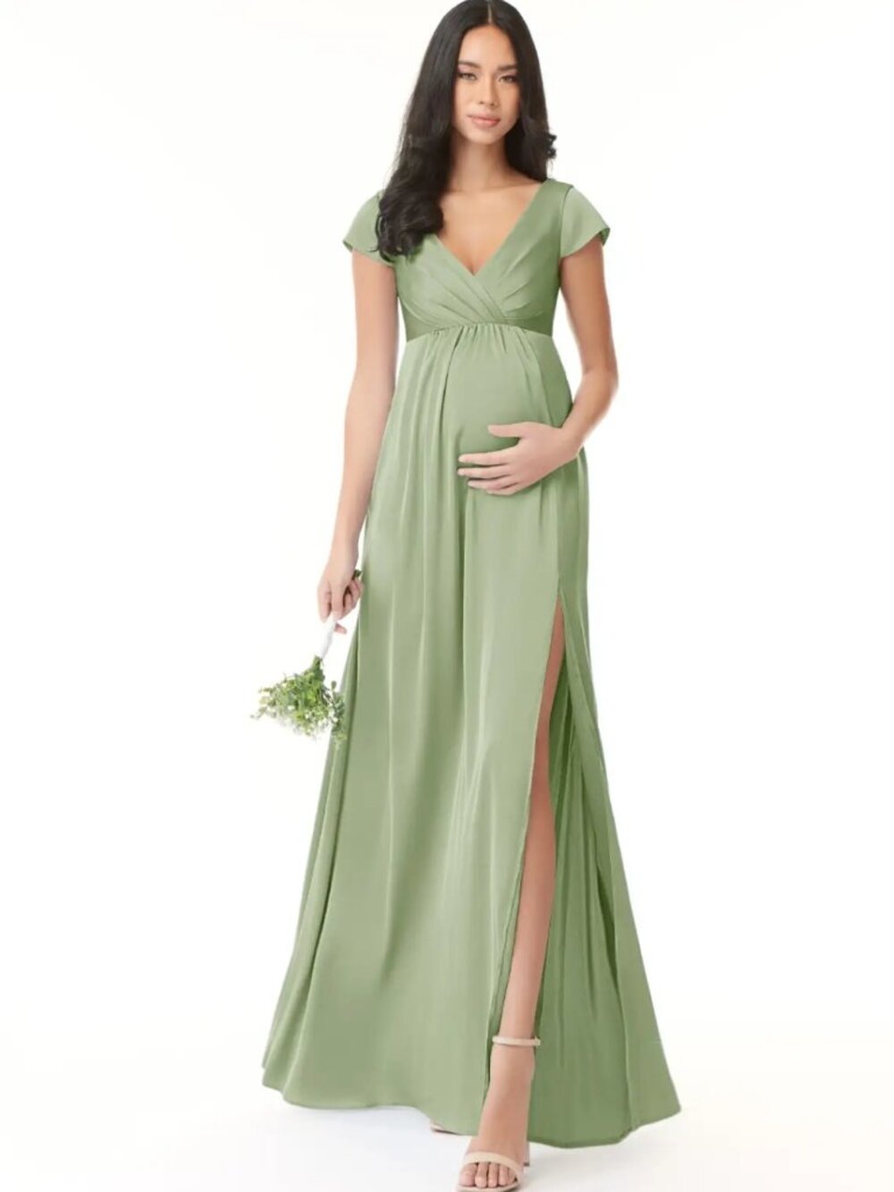 Azazie Allessia Stretch A-Line Pleated Stretch Satin Maternity Dress